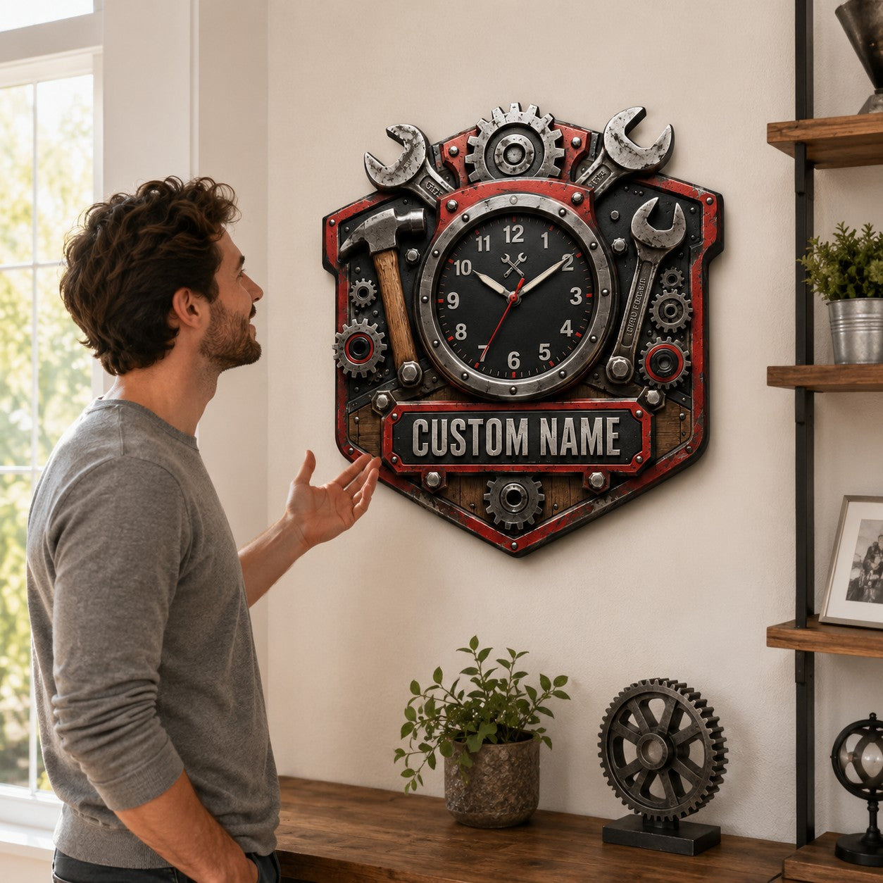 Mechanic Custom Name Wall Clock — personalized with a custom name