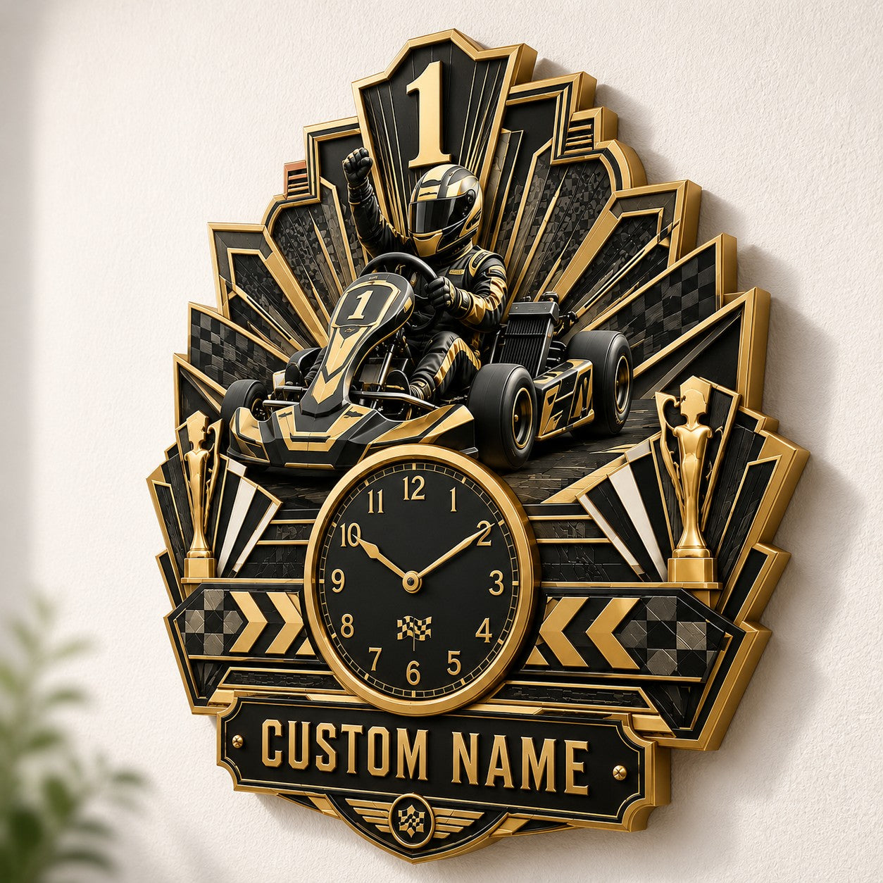Youth kart racers Custom Name Wall Clock — personalized with a custom name