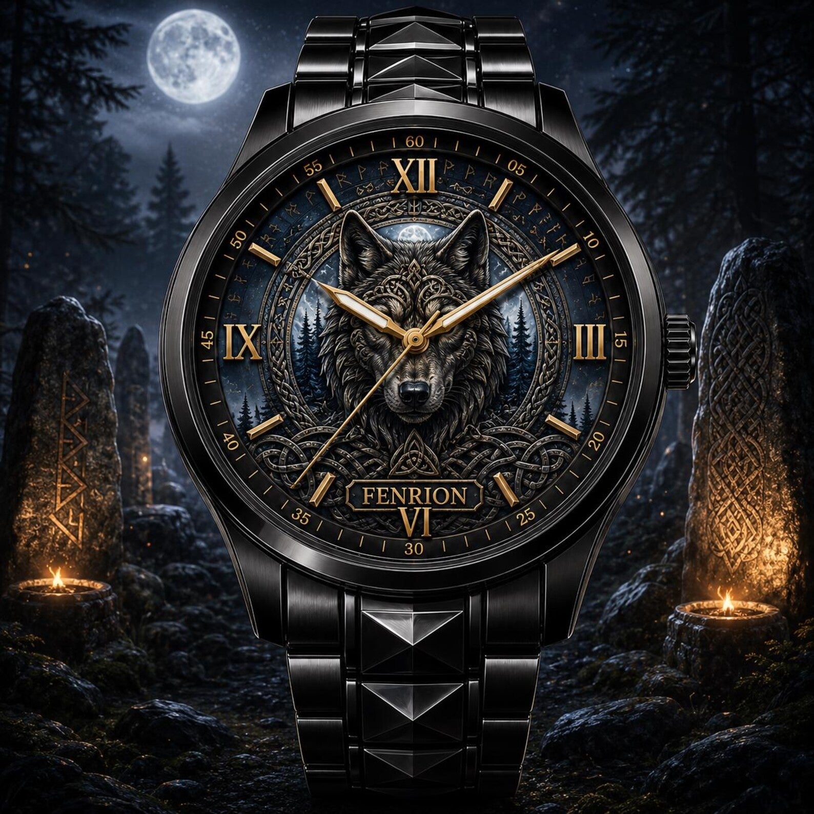 Custom Fenrir Wolf Watch — personalized with a custom name