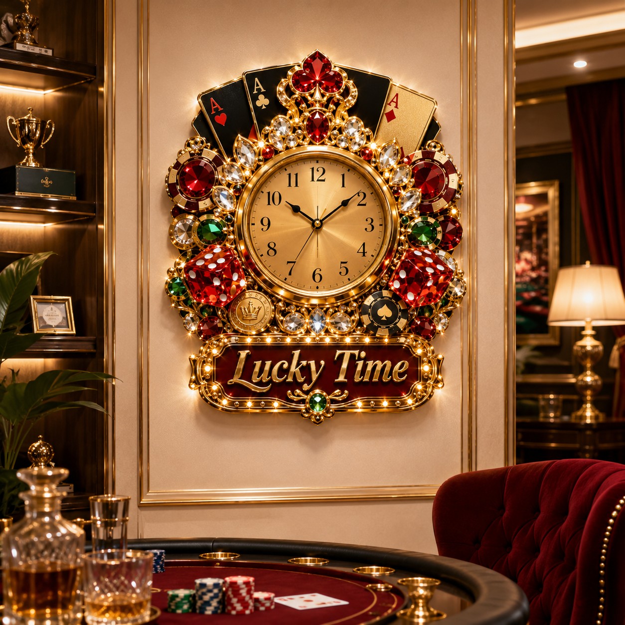 Casino Custom Name Wall Clock — personalized with a custom name