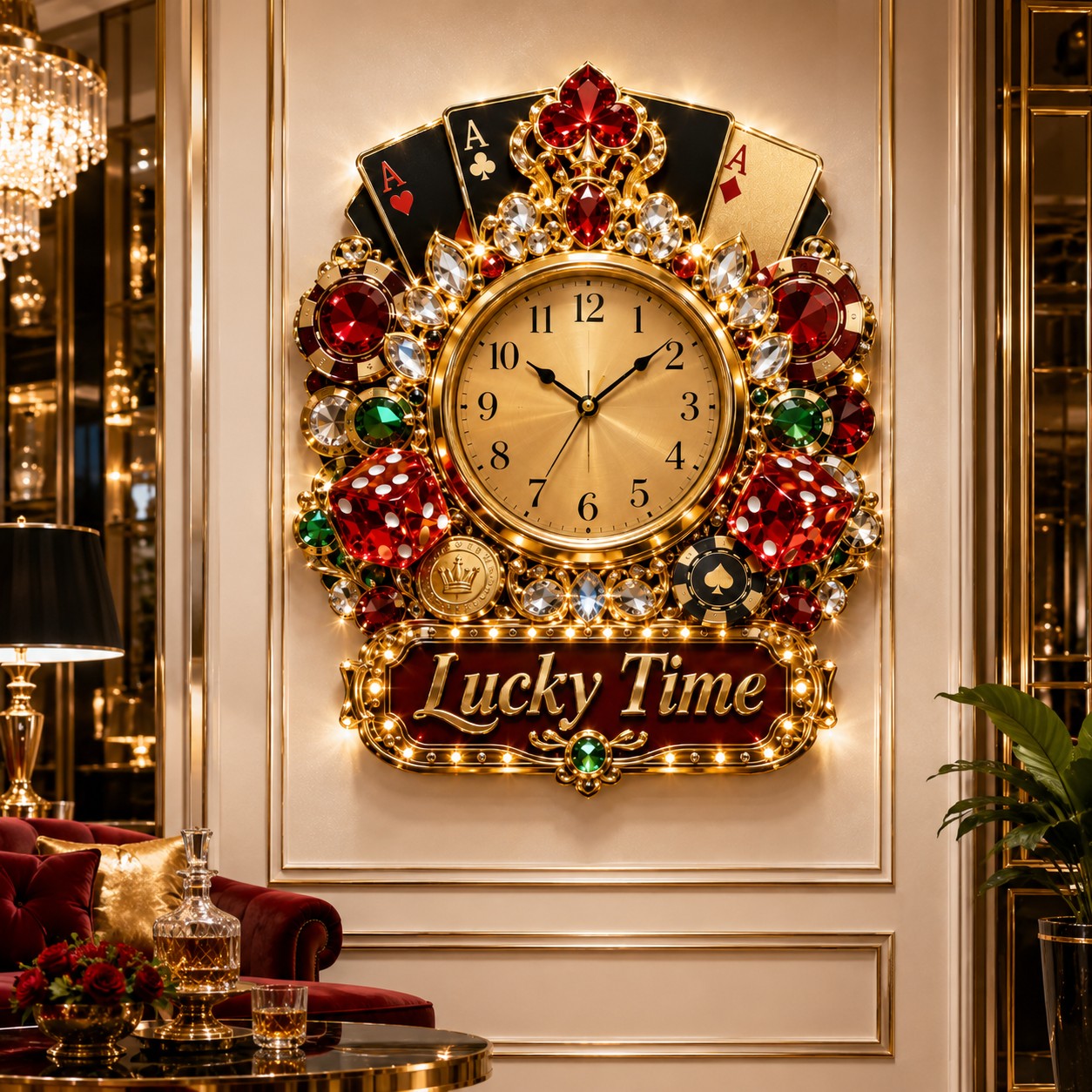 Casino Custom Name Wall Clock — personalized with a custom name