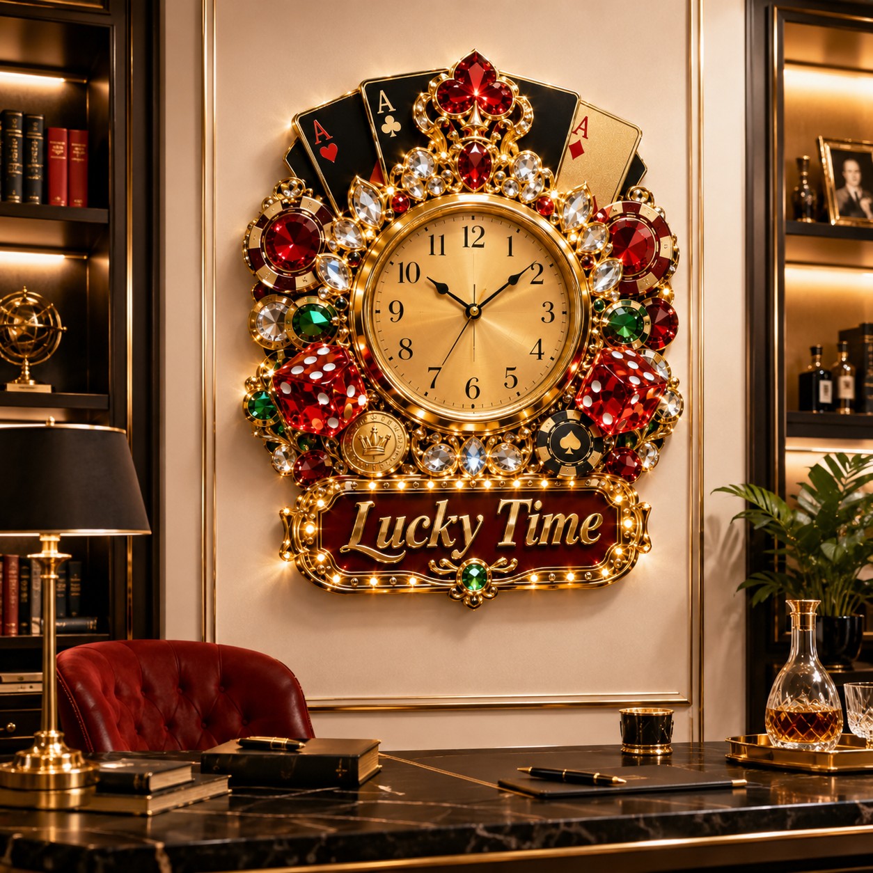 Casino Custom Name Wall Clock — personalized with a custom name