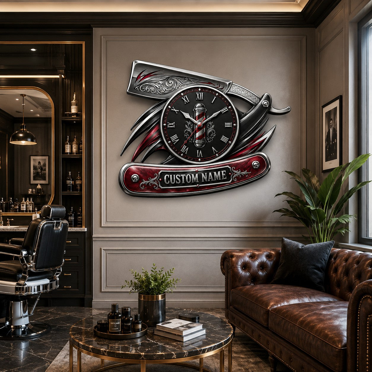 Personalized straight razor wall clock — personalized with a custom name