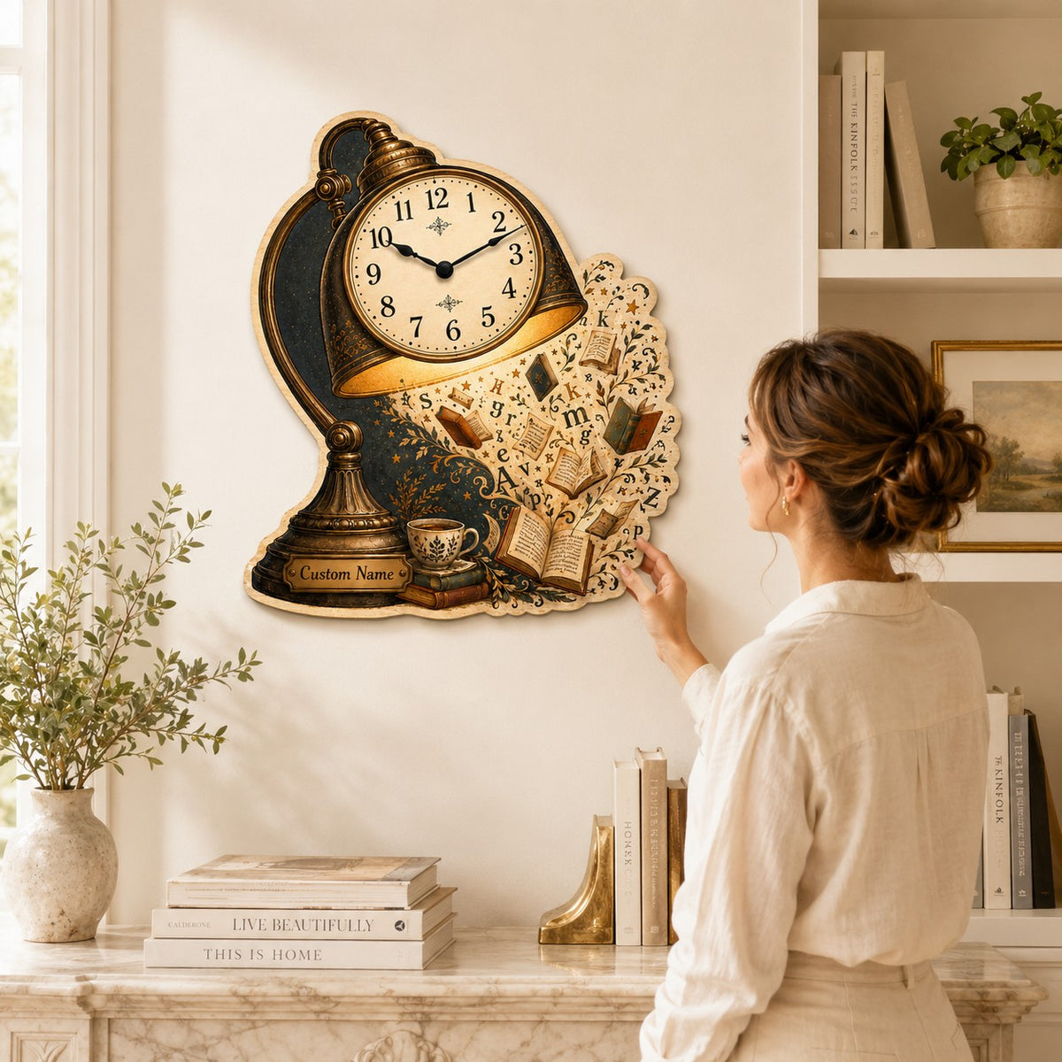 Book Lover Personalized Wall Clock — personalized with a custom name