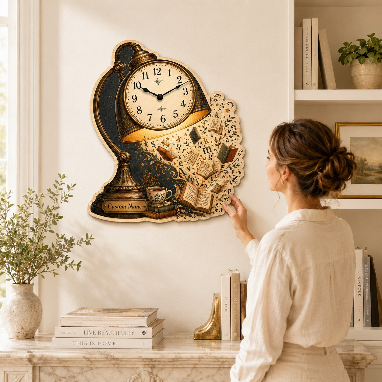 Book Lover Personalized Wall Clock — personalized with a custom name