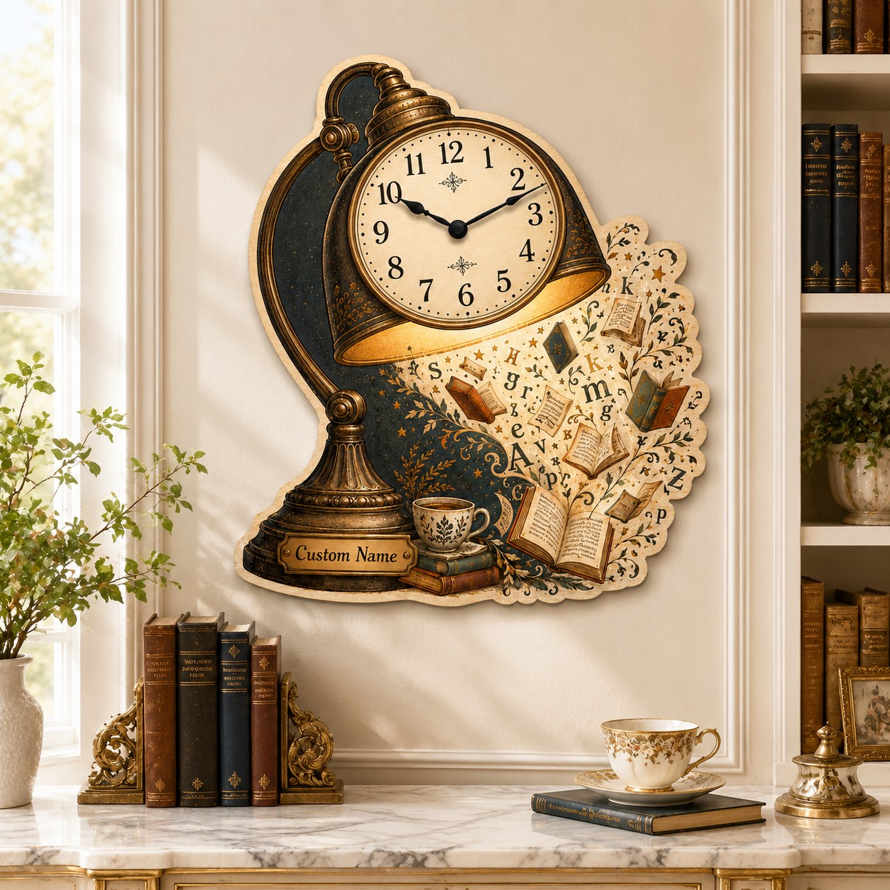 Book Lover Personalized Wall Clock — personalized with a custom name