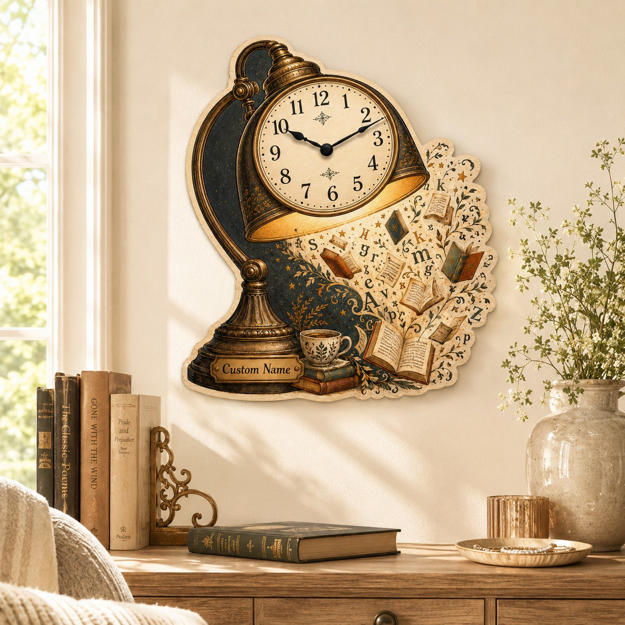 Book Lover Personalized Wall Clock — personalized with a custom name