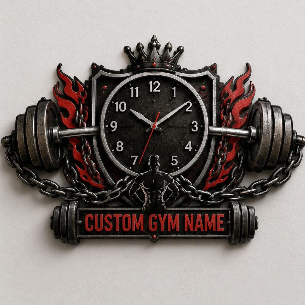 Gym Custom Name Wall Clock — personalized with a custom name