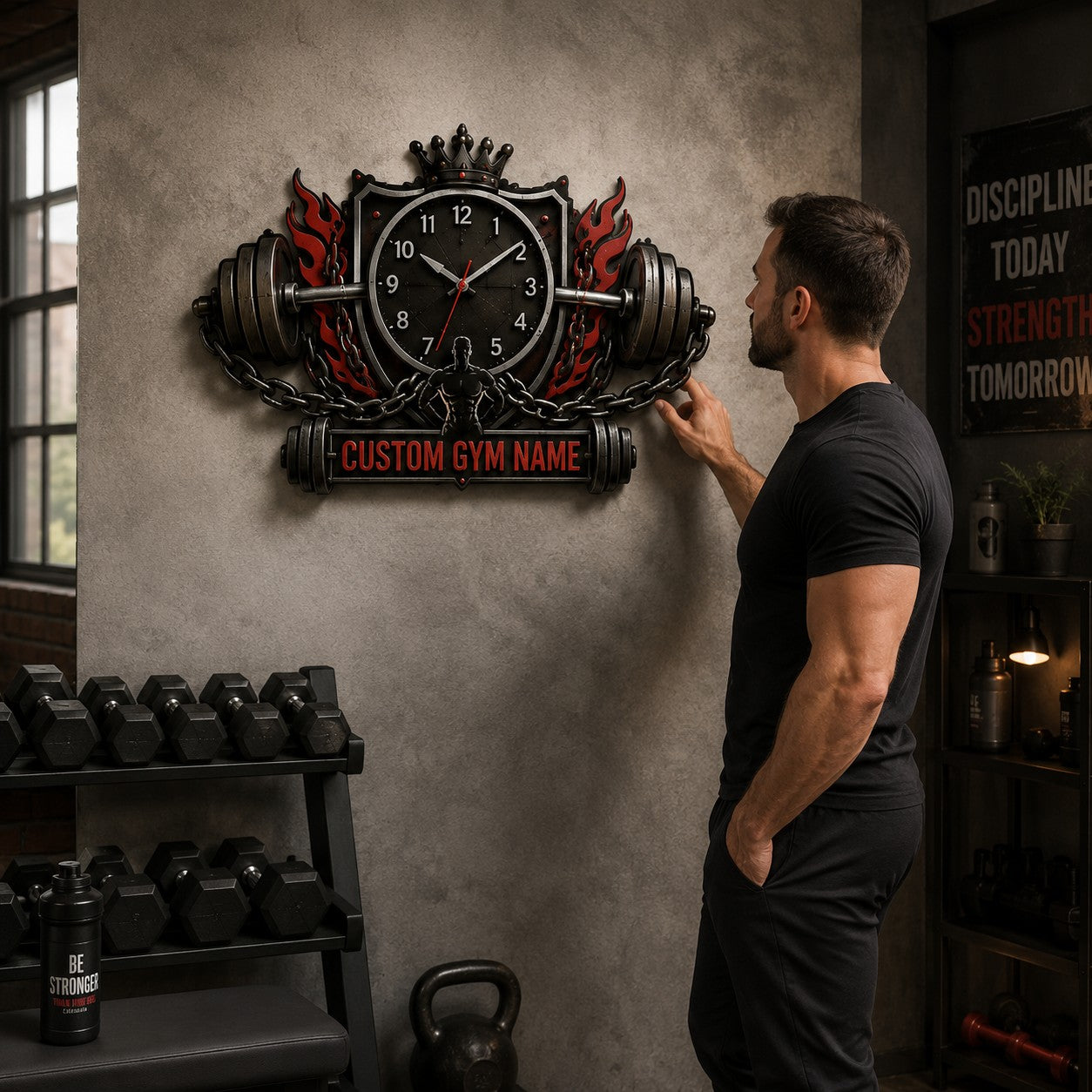 Gym Custom Name Wall Clock — personalized with a custom name