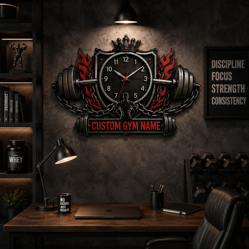 Gym Custom Name Wall Clock — personalized with a custom name