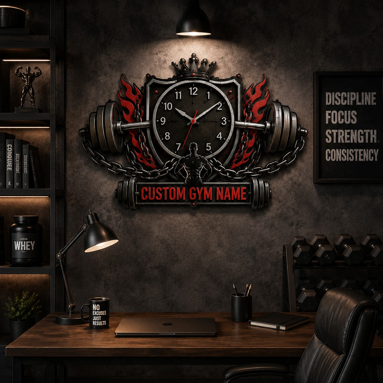 Gym Custom Name Wall Clock — personalized with a custom name