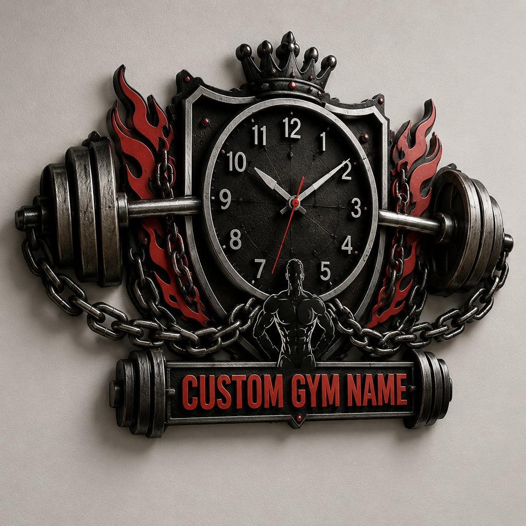 Gym Custom Name Wall Clock — personalized with a custom name