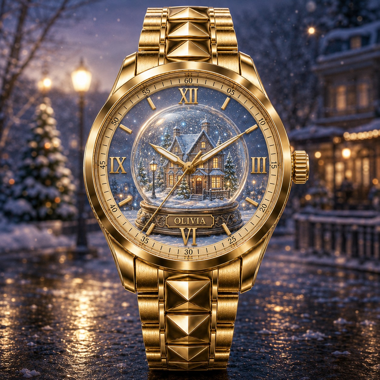 Custom Personalized Snow Globe Watch — personalized with a custom name