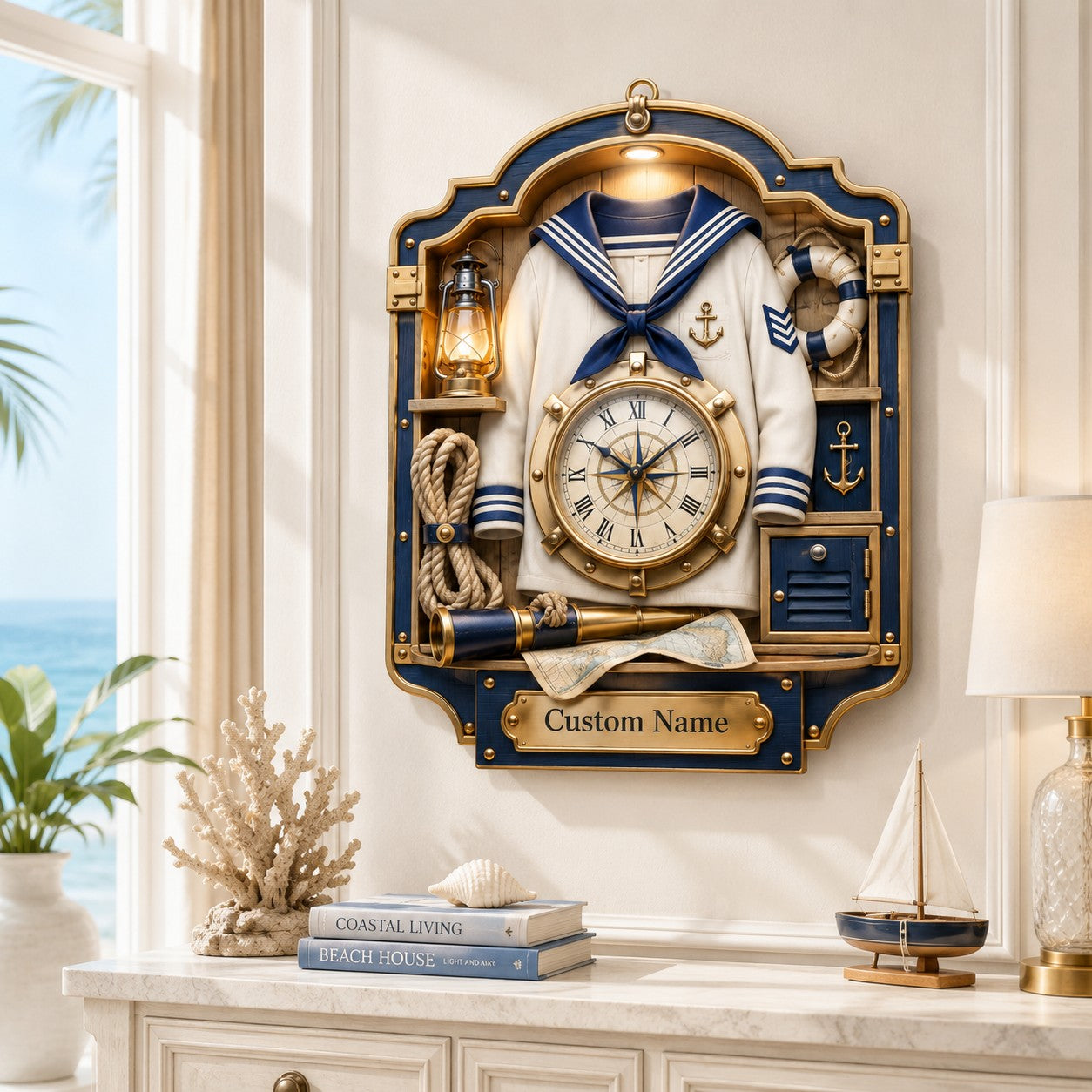 Personalized Sailor Uniform Wall Clock — personalized with a custom name