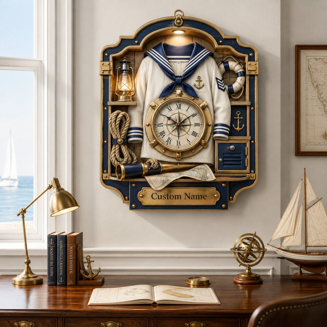 Personalized Sailor Uniform Wall Clock — personalized with a custom name