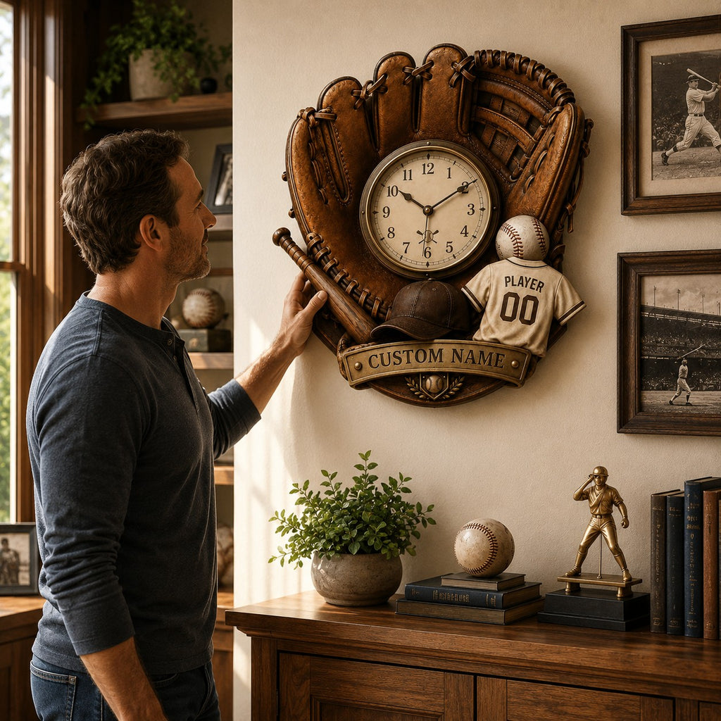 Baseball Custom Name Wall Clock — personalized with a custom name