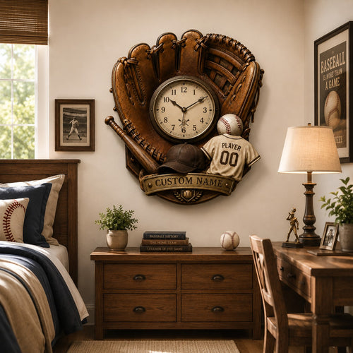 Baseball Custom Name Wall Clock — personalized with a custom name
