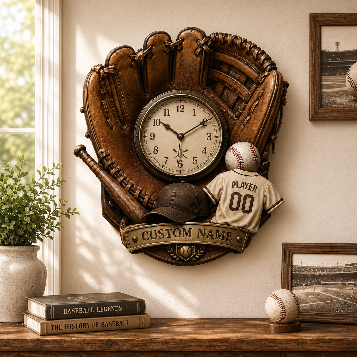 Baseball Custom Name Wall Clock — personalized with a custom name
