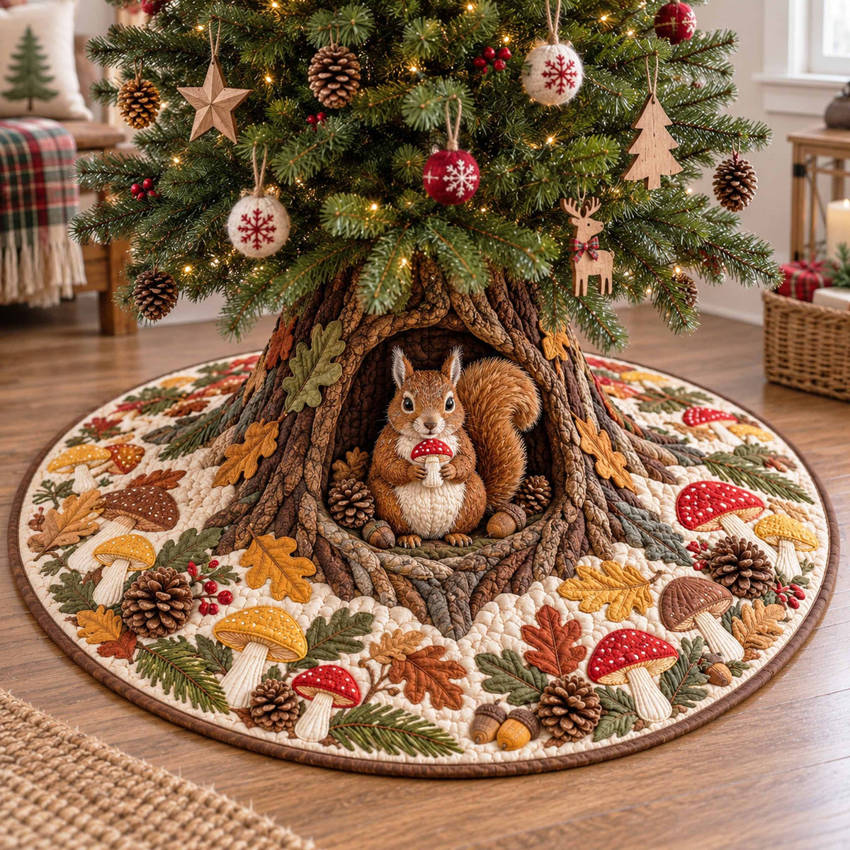 Acorn Squirrel Christmas Tree Skirt