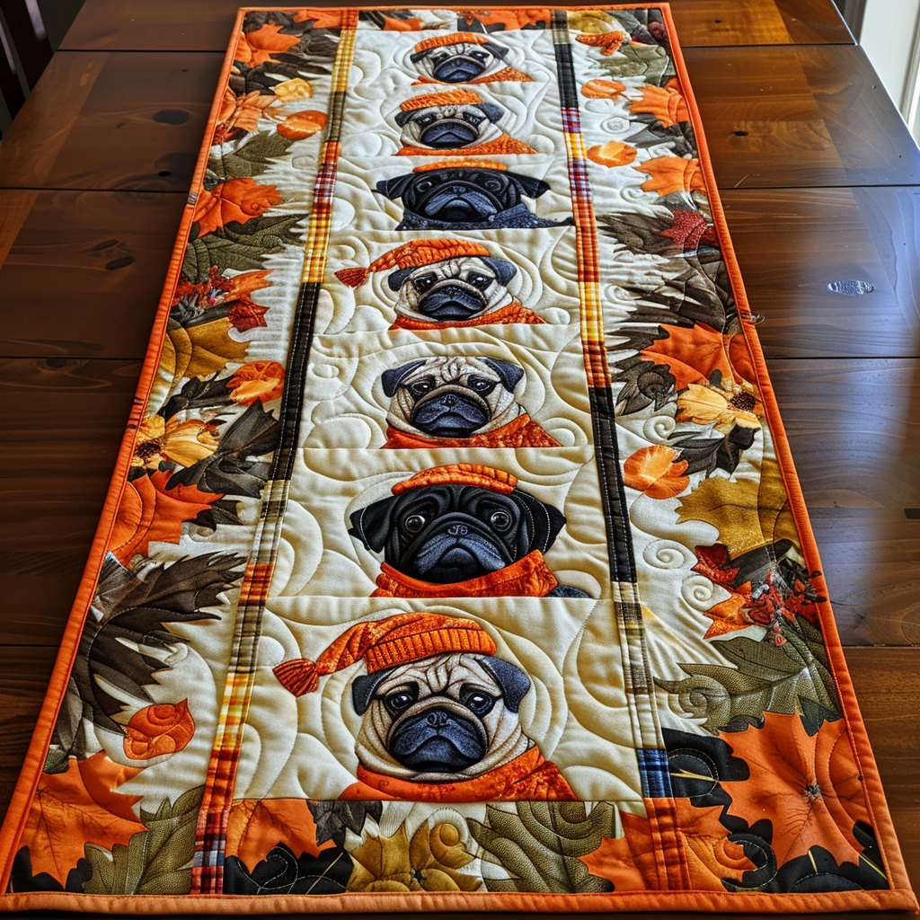 Adorable Baby Pugs Table Runner