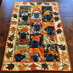 Pug Faces Patchwork with Autumn Leaves Table Runner