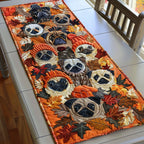 Pug Portraits Among Fall Leaves Table Runner