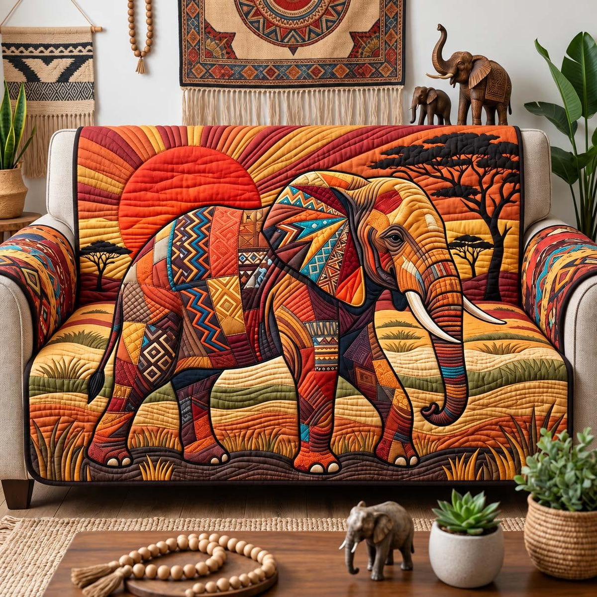 African Sunset Elephant Sofa Cover