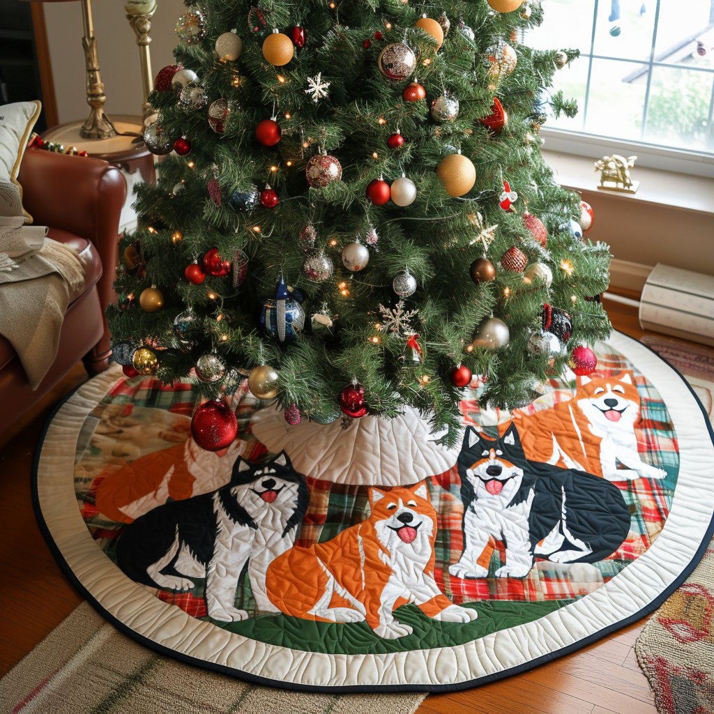 Akita Snowflake Magic Christmas Tree Skirt