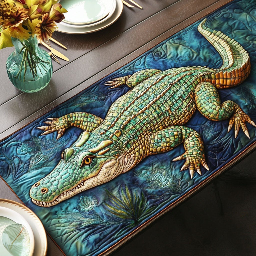Alligator Among Flowers Table Runner