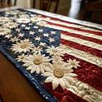 Cream Daisies over Flag Stripes Table Runner
