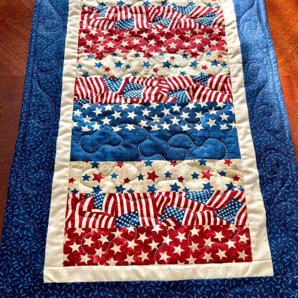 Patchwork Flags in Blue Rows Table Runner