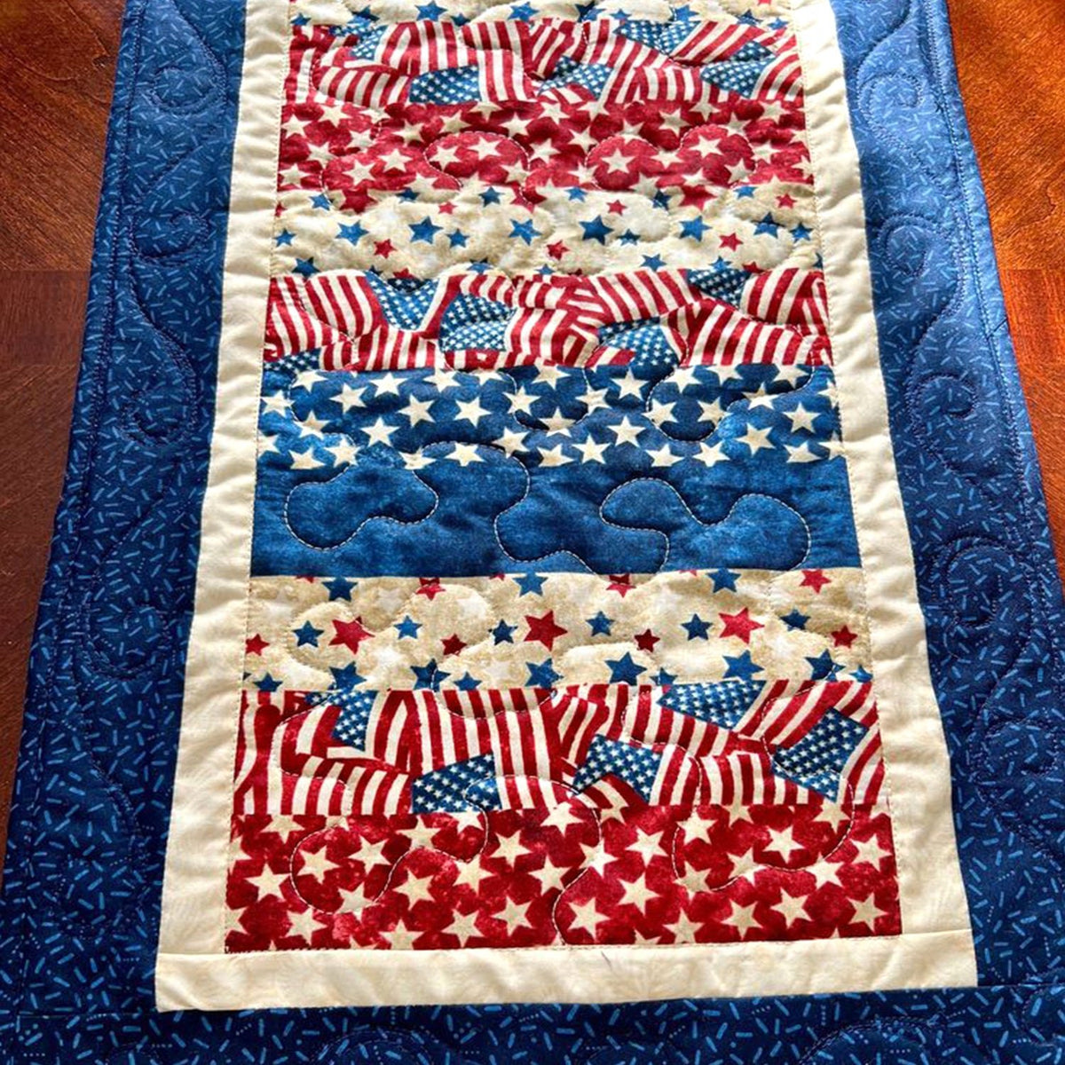 Patchwork Flags in Blue Rows Table Runner