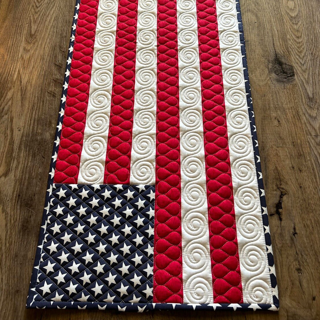 Quilted Flag with Swirl Stripes Table Runner