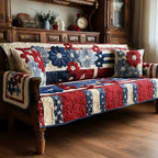 Patriotic Blooms on Stripes Sofa Cover