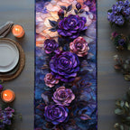 Purple Roses on Midnight Blue Table Runner