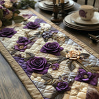 Purple and Cream Roses Trail Table Runner