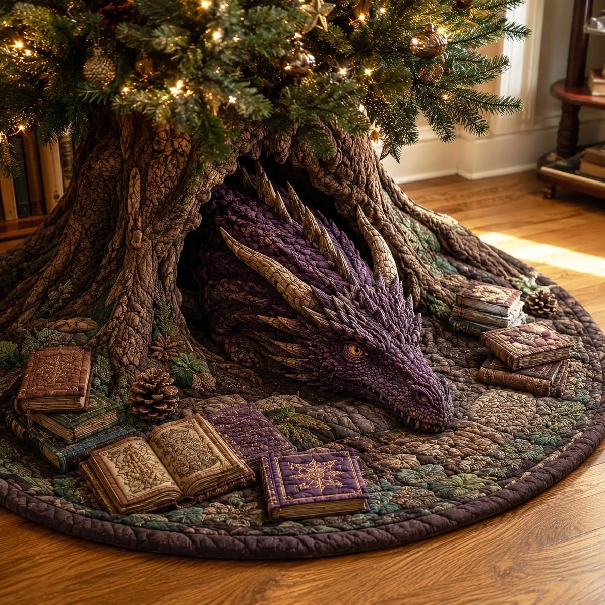 Amethyst Book Dragon Christmas Tree Skirt
