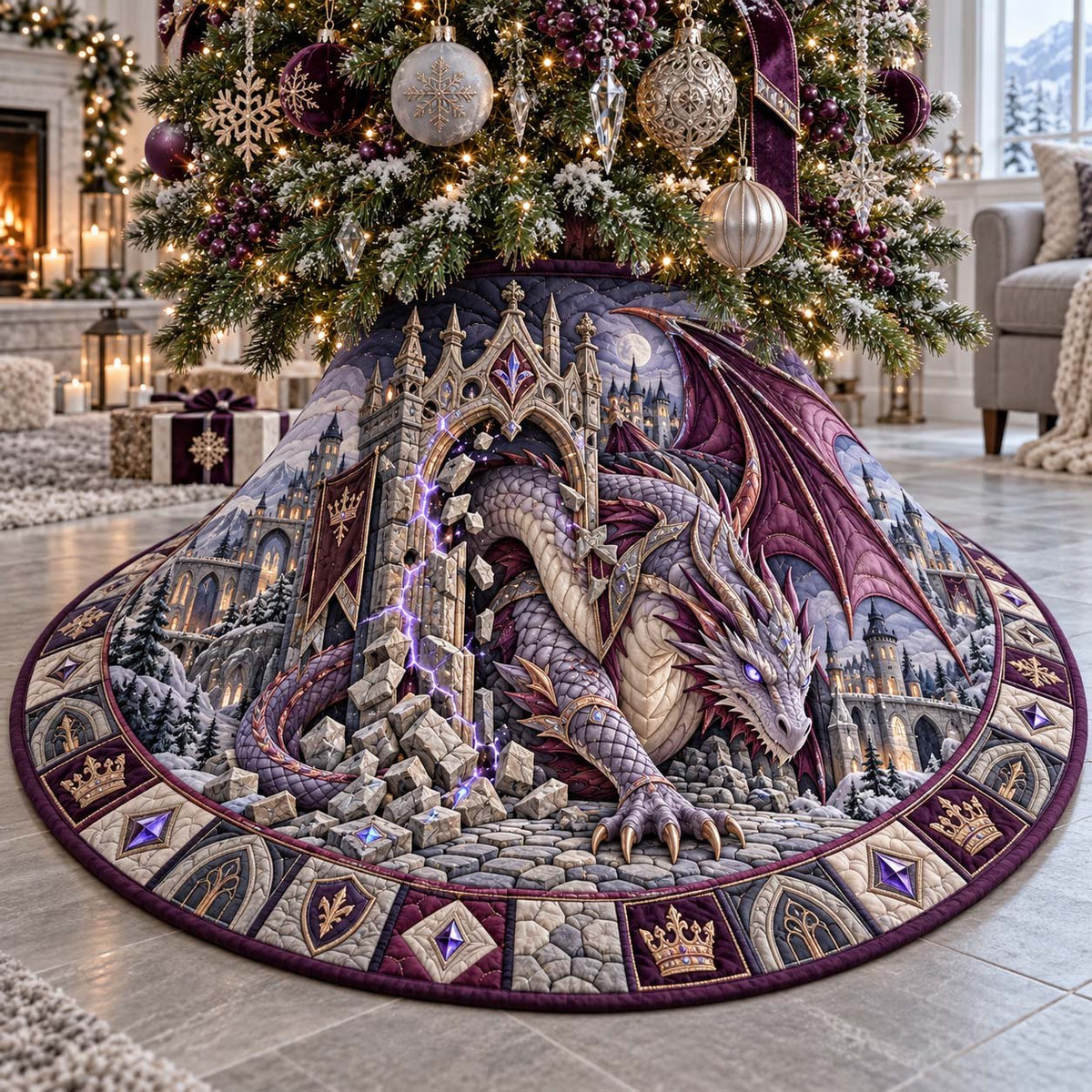 Amethyst Dragon Ruins Christmas Tree Skirt