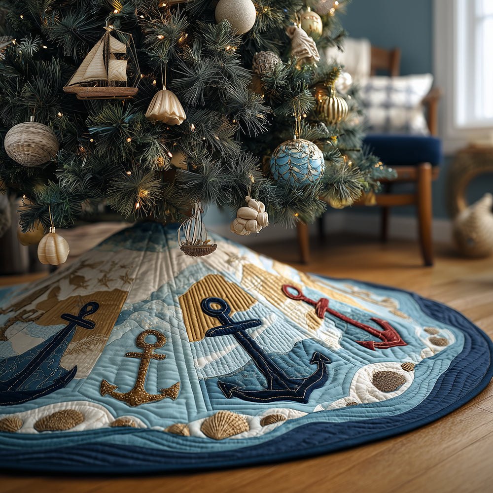 Anchored By the Sea Christmas Tree Skirt