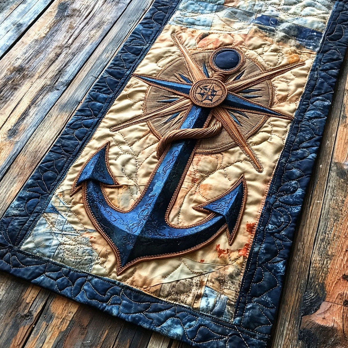 Navy Anchor with Compass Rose Table Runner