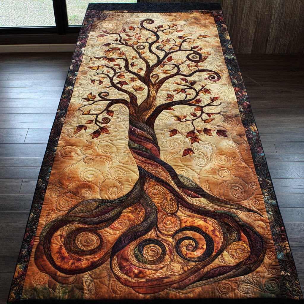 Swirling Autumn Tree of Life Table Runner