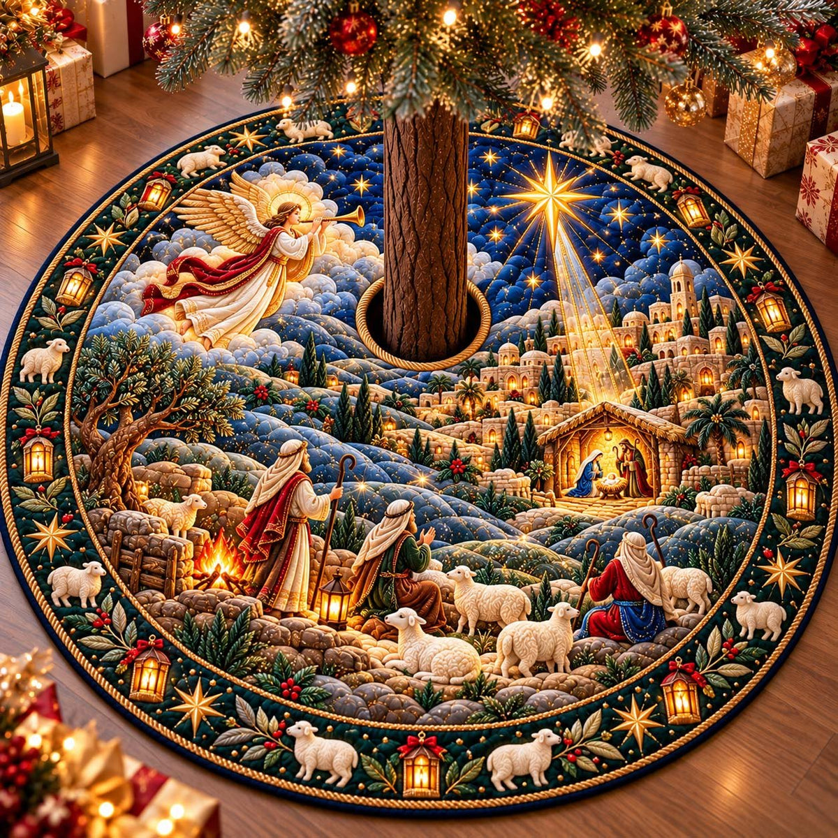 Angel Over Bethlehem Christmas Tree Skirt
