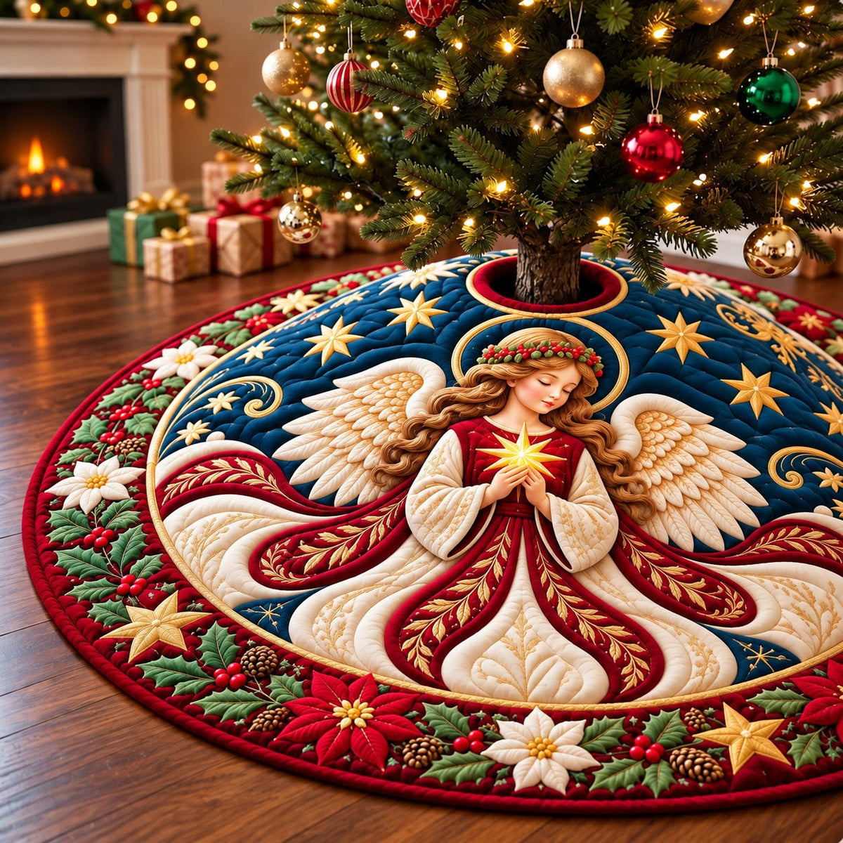 Angel Peaceful Embrace Christmas Tree Skirt