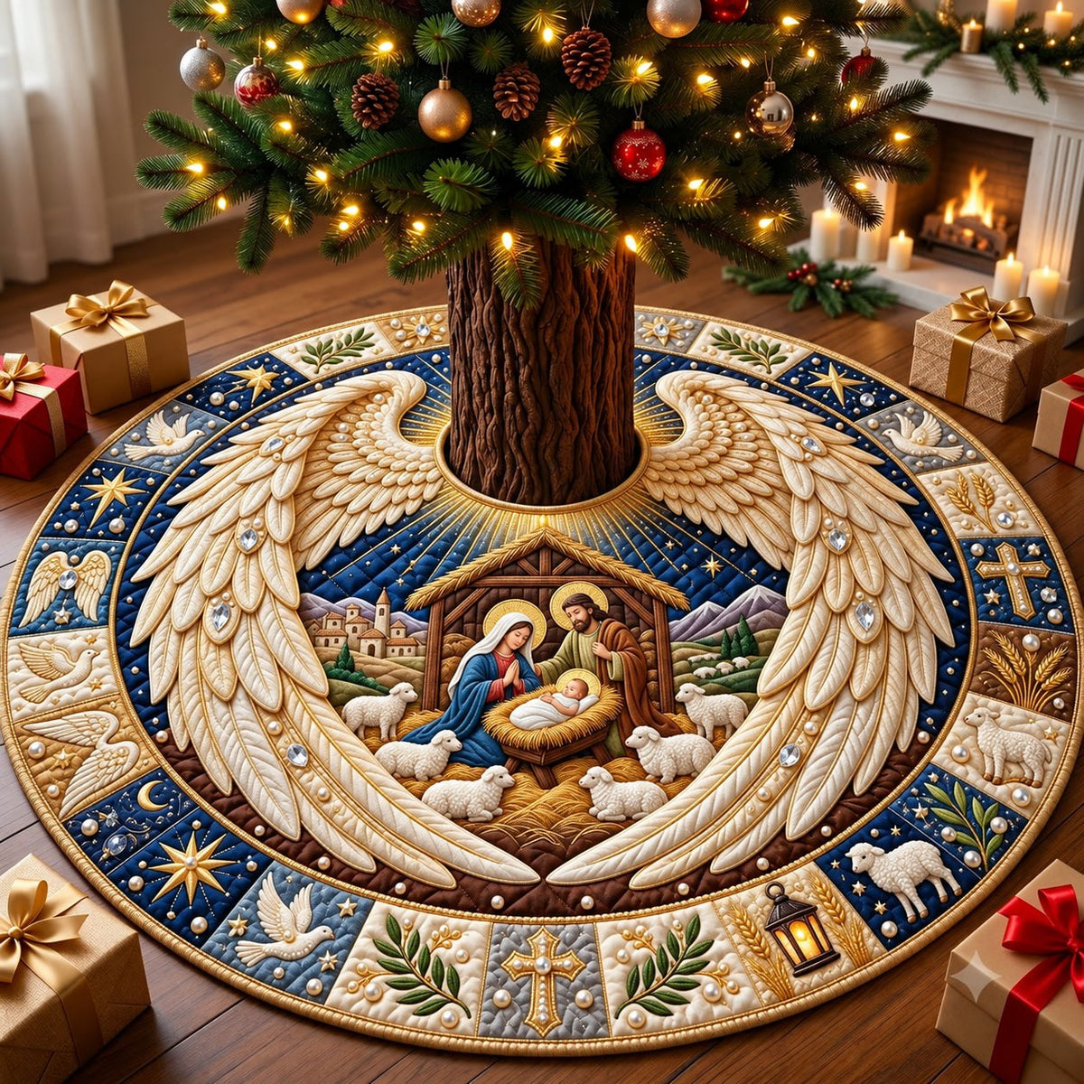 Angel Wings Over Bethlehem Christmas Tree Skirt