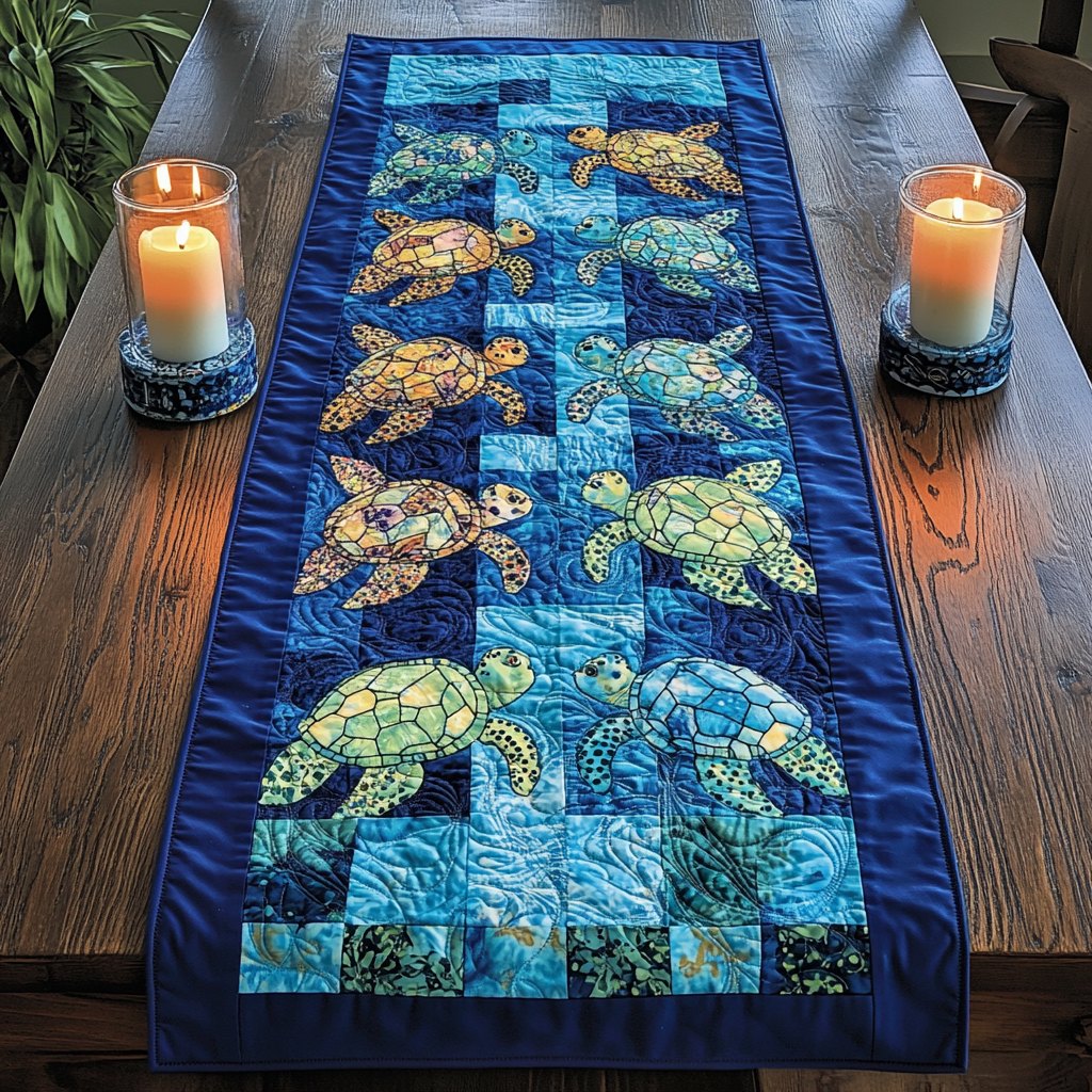 Aqua Drift Table Runner