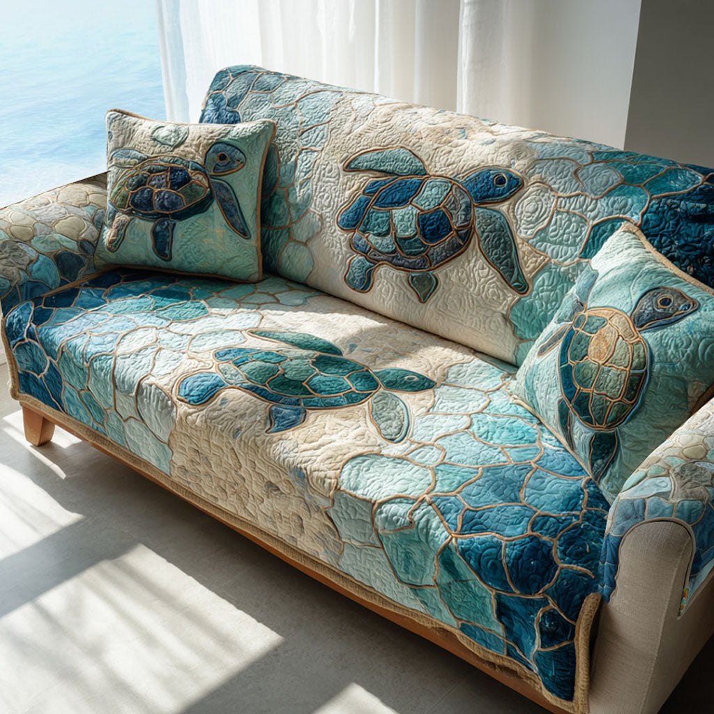 Aqua Mosaic Turtles Sofa Cover