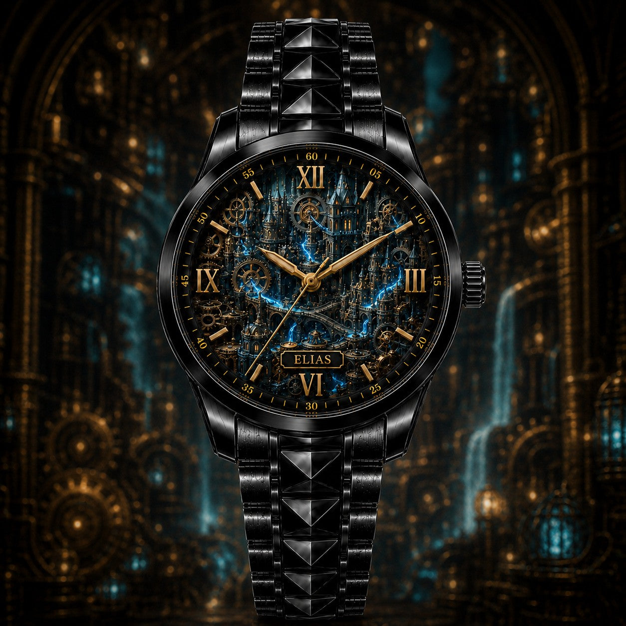 Custom Personalized Arcane Clockwork Citadel Watch — personalized with a custom name