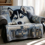 Blue Eyed Husky Close Up Sofa Cover