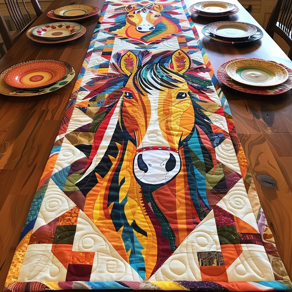 Artistic Colorful Horse Table Runner