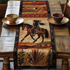 Galloping Cowboy on Rust Landscape Table Runner
